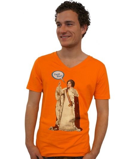 Koninginnedag shirt 107: Beatrix - 2 bier voor mannen in het oranje met v hals
