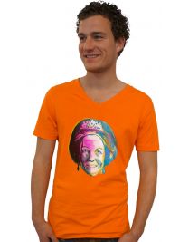 Koninginnedag shirt 109: Beatrix - Kleur portret voor mannen in het oranje met v hals