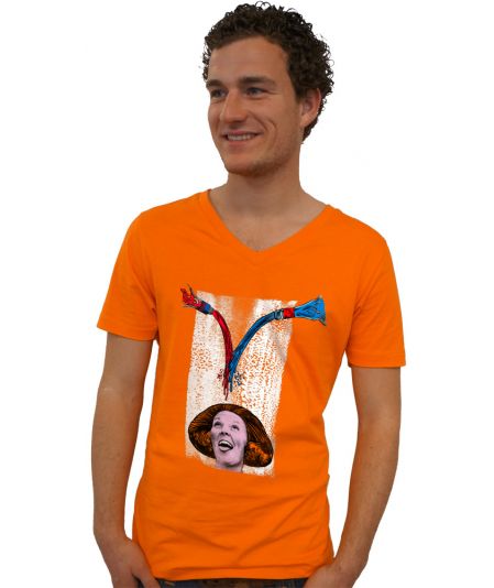 Koninginnedag shirt 110: Beatrix - Mix it voor mannen in het oranje met v hals