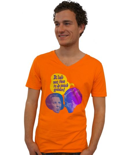 Koninginnedag shirt 111: Bea en Claus - Punch voor mannen in het oranje met v hals