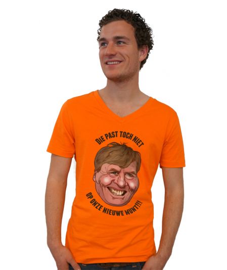 Koninginnedag shirt 112: Alexander - Past niet voor mannen in het oranje met v hals