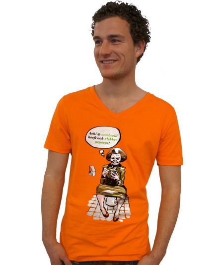 Koninginnedag shirt 113: Beatrix - Twitter voor mannen in het oranje met v hals