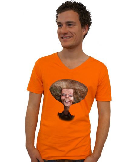 Koninginnedag shirt 114: Beatrix - Karikatuur voor mannen in het oranje met v hals