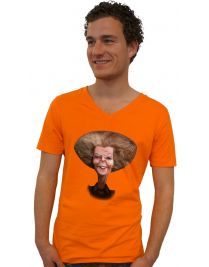 Koninginnedag shirt 114: Beatrix - Karikatuur voor mannen in het oranje met v hals