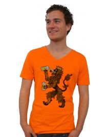 Koninginnedag shirt 115: Onze leeuw met bier voor mannen in het oranje met v hals