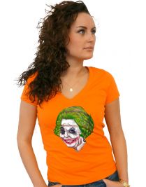 Koninginnedag shirt 116: Beatrix - The Joker voor vrouwen in het oranje met v hals