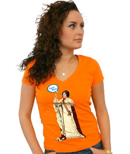 Koninginnedag shirt 117: Beatrix - 2 bier voor vrouwen in het oranje met v hals
