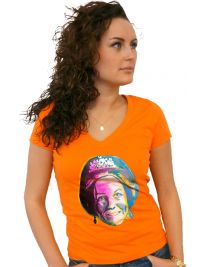 Koninginnedag shirt 119: Beatrix - Kleur portret voor vrouwen in het oranje met v hals