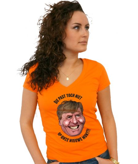Koninginnedag shirt 122: Alexander - Past niet voor vrouwen in het oranje met v hals