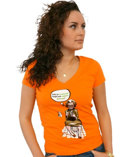 Koninginnedag shirt 123: Beatrix - Twitter voor vrouwen in het oranje met v hals
