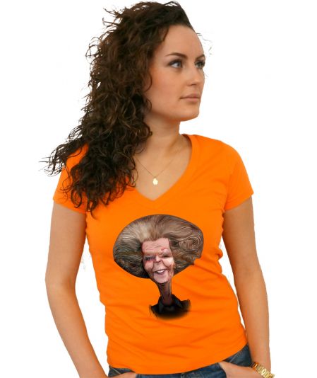 Koninginnedag shirt 124: Beatrix - Karikatuur voor vrouwen in het oranje met v hals