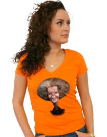 Koninginnedag shirt 124: Beatrix - Karikatuur voor vrouwen in het oranje met v hals