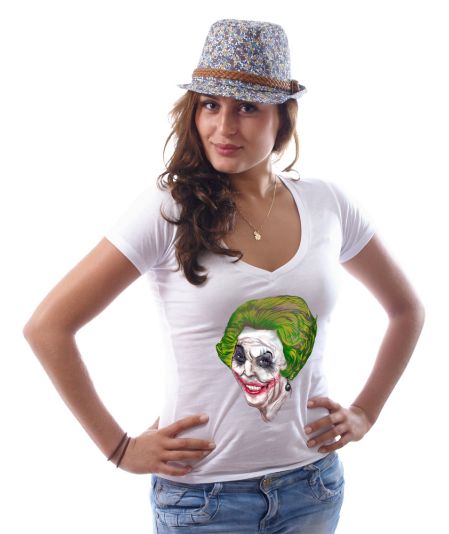 Koninginnedag shirt 20: Beatrix - The Joker voor vrouwen in het wit met v hals