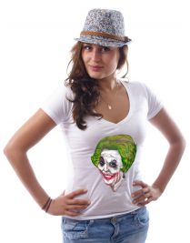 Koninginnedag shirt 20: Beatrix - The Joker voor vrouwen in het wit met v hals