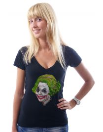 Koninginnedag shirt 21: Beatrix - The Joker voor vrouwen in het zwart met v hals