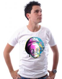 Koninginnedag shirt 39: Beatrix - Kleur portret voor mannen in het wit met ronde hals