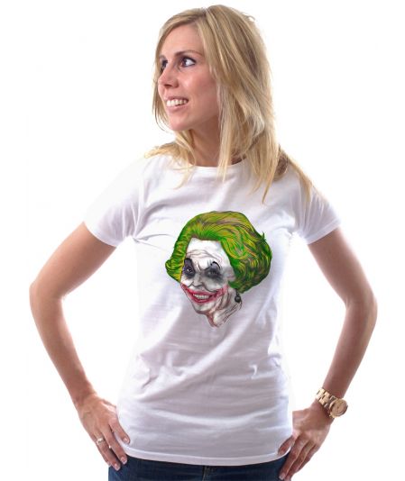 Koninginnedag shirt 4: Beatrix - The Joker voor vrouwen in het wit met ronde hals