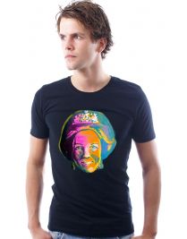 Koninginnedag shirt 40: Beatrix - Kleur portret voor mannen in het zwart met ronde hals
