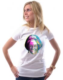 Koninginnedag shirt 42: Beatrix - Kleur portret voor vrouwen in het wit met ronde hals