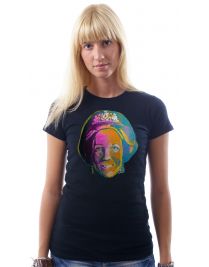 Koninginnedag shirt 43: Beatrix - Kleur portret voor vrouwen in het zwart met ronde hals