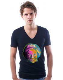Koninginnedag shirt 45: Beatrix - Kleur portret voor mannen in het zwart met v hals