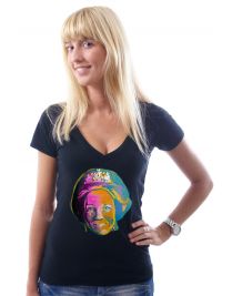 Koninginnedag shirt 47: Beatrix - Kleur portret voor vrouwen in het zwart met v hals