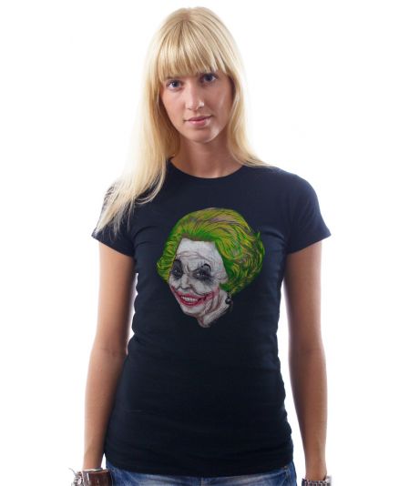 Koninginnedag shirt 6: Beatrix - The Joker voor vrouwen in het zwart met ronde hals