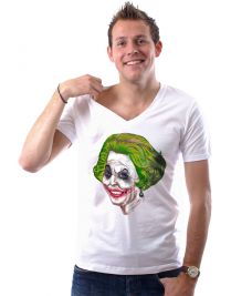 Koninginnedag shirt 7: Beatrix - The Joker voor mannen in het wit met v hals