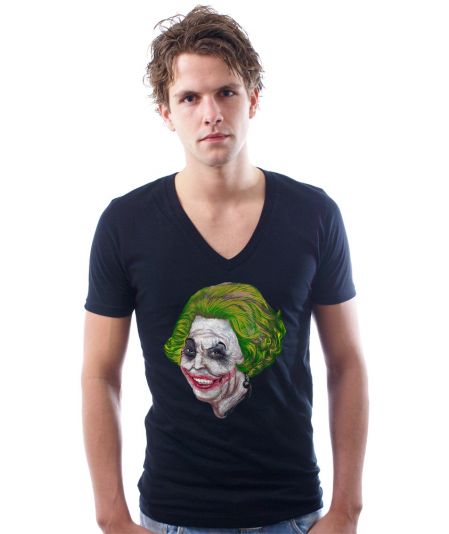 Koninginnedag shirt 8: Beatrix - The Joker voor mannen in het zwart met v hals