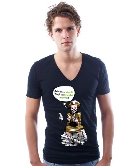 Koninginnedag shirt 83: Beatrix - Twitter voor mannen in het zwart met v hals