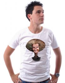 Koninginnedag shirt 86: Beatrix - Karikatuur voor mannen in het wit met ronde hals