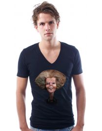 Koninginnedag shirt 93: Beatrix - Karikatuur voor mannen in het zwart met v hals
