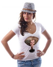 Koninginnedag shirt 94: Beatrix - Karikatuur voor vrouwen in het wit met v hals