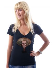 Koninginnedag shirt 95: Beatrix - Karikatuur voor vrouwen in het zwart met v hals